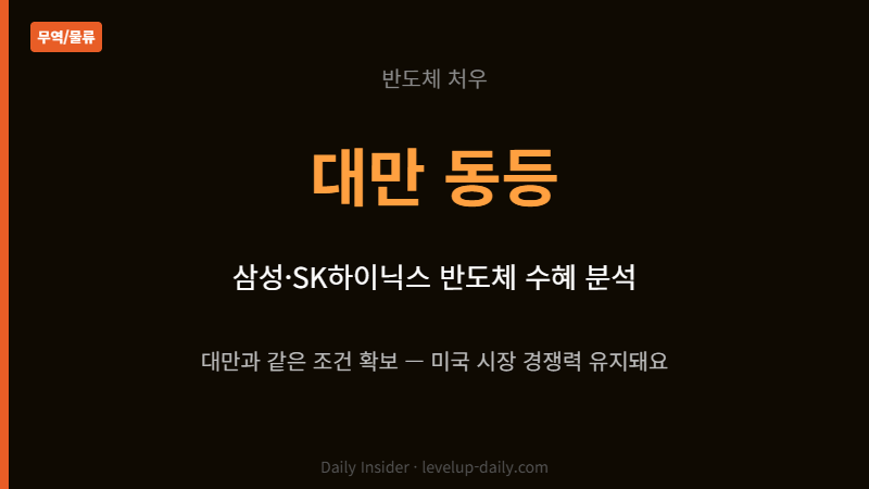 반도체 대만과 동등 대우 삼성 SK하이닉스 수혜
