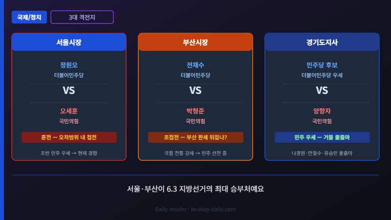 6.3 지방선거 서울 부산 경기 격전지 대결
