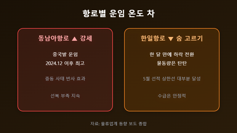 해상운임 항로별 온도차 비교