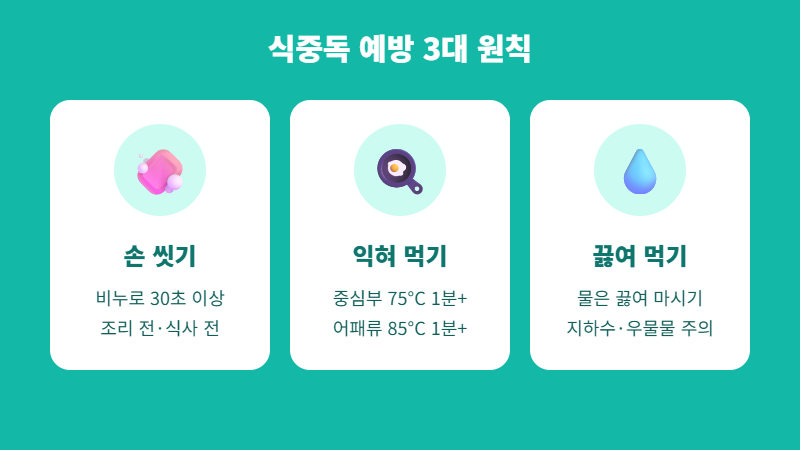 식중독 예방 3대 원칙 손씻기 익혀먹기 끓여먹기