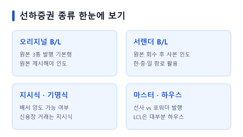 선하증권 종류 비교 그리드