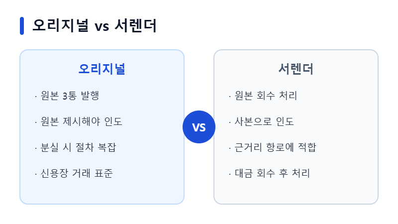 오리지널 B/L과 서렌더 B/L 비교