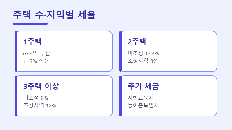 주택 수와 조정대상지역별 취득세율 이미지