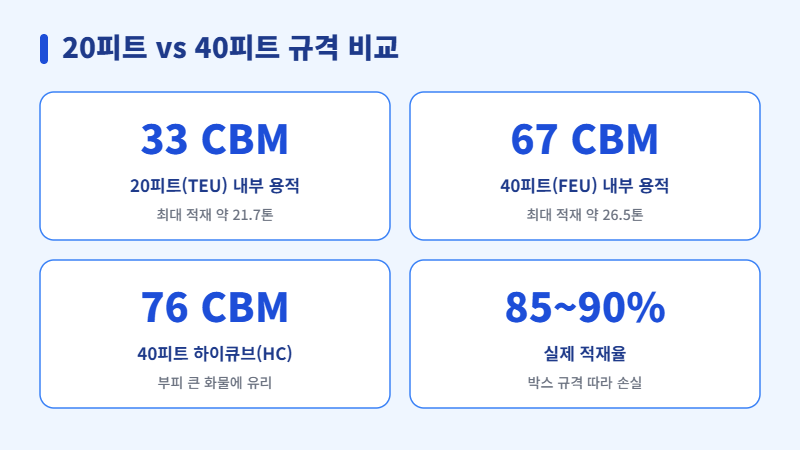 20피트 40피트 컨테이너 규격 비교