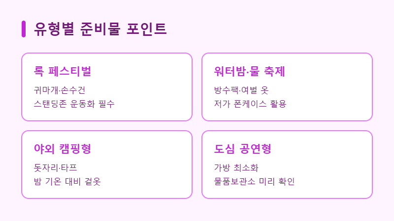 유형별 페스티벌 준비물 포인트