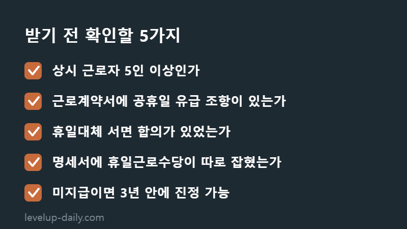 휴일근로수당 확인 체크리스트 다섯 가지
