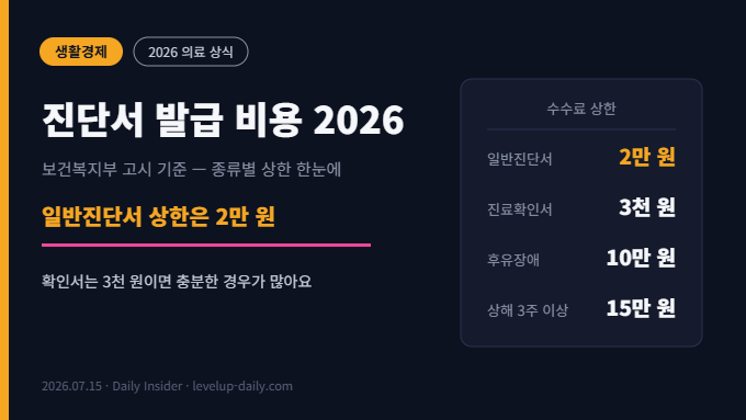 진단서 발급 비용 2026 — 종류별 수수료 상한 요약 썸네일