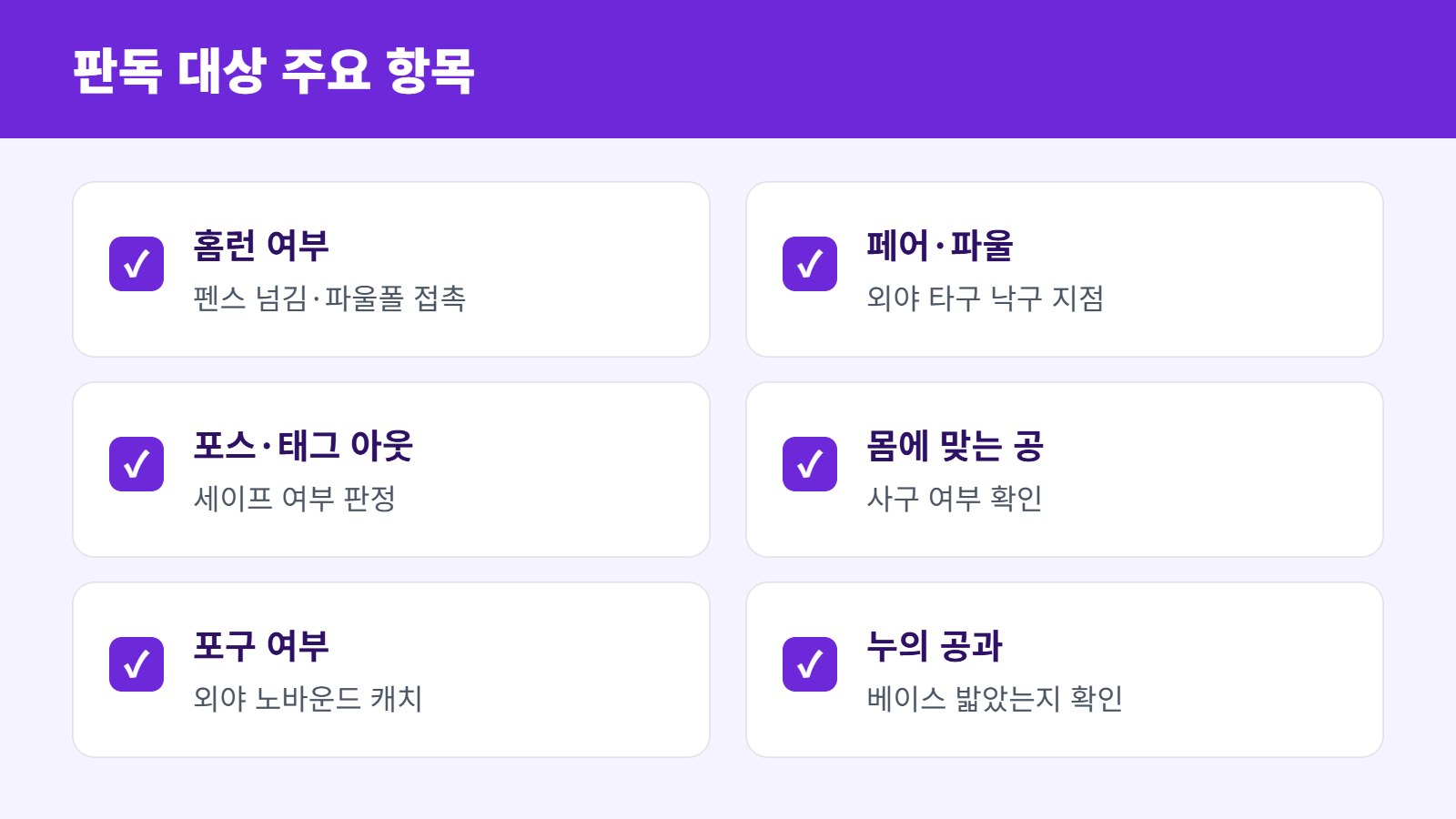 야구 비디오 판독 대상 항목