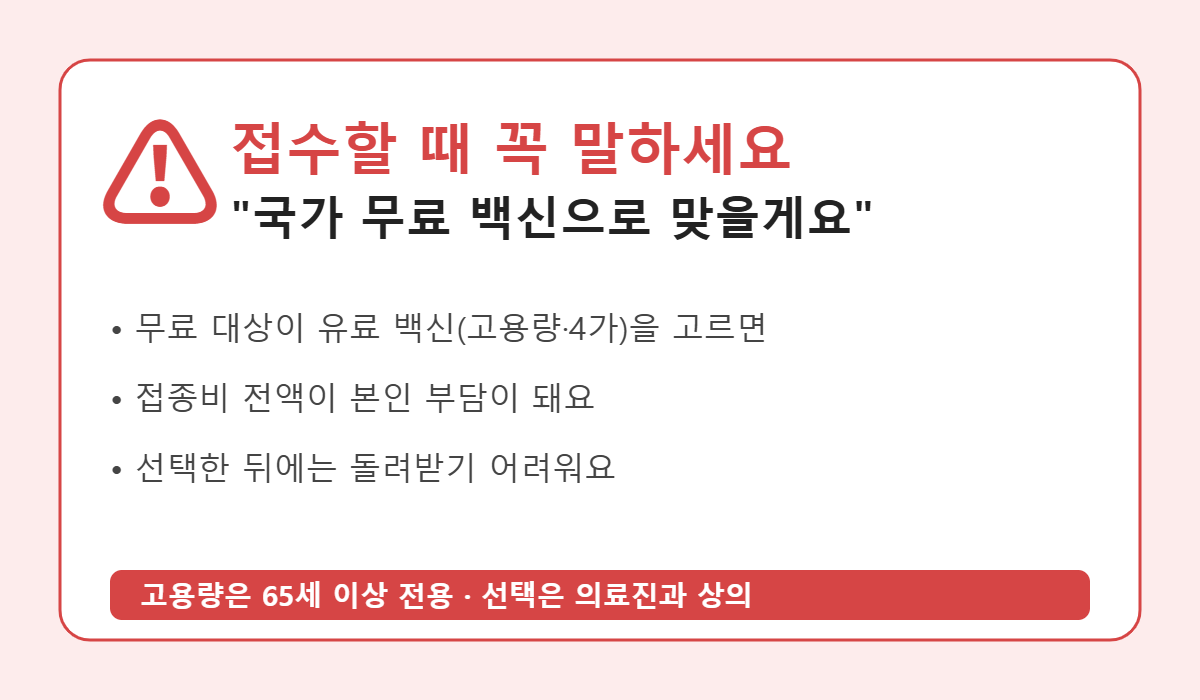 독감백신 종류 선택 시 무료 대상 주의사항