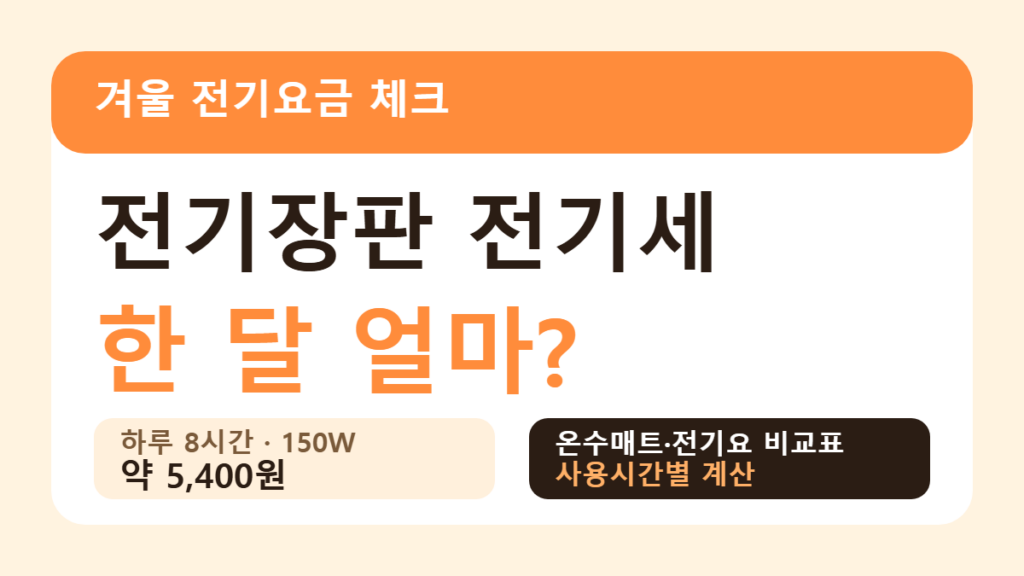 전기장판 전기세 한 달 얼마 요약 카드